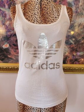 Vintage Rare Adidas Originals Silver Trefoil Tank Top